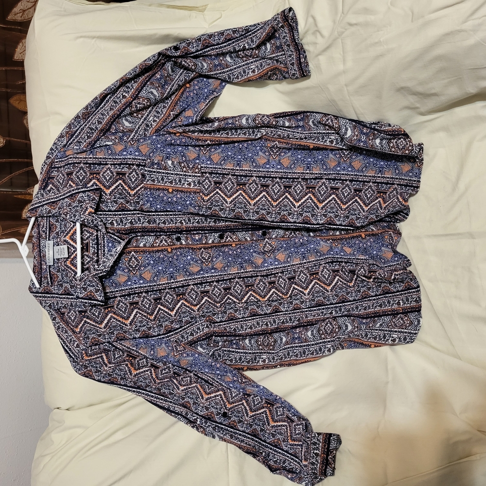 Catherines Blue and Orange Patterned Blouse